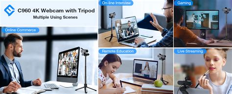 EMEET C960 4K Webcam With Tripod 4K UHD Sony Sensor 3 Adjustable