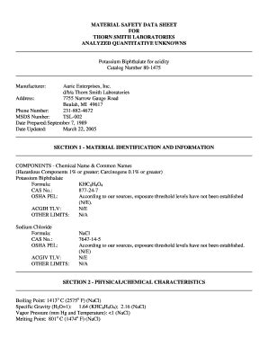 Fillable Online Material Safety Data Sheet For Thorn Smith Laboratories