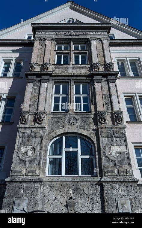 House Facade Around 1900 With Art Nouveau Elements At The Oriel Munich