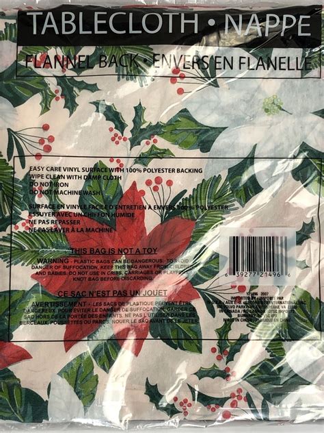 Vintage Flannel Back Vinyl Christmas Poinsettia Print 52 X 70