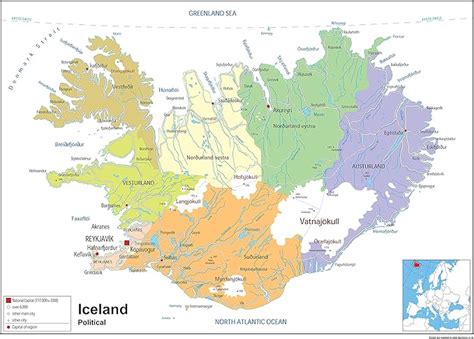 Island Politische Karte Papier Laminiert GA A2 Size 42 X 59 4 Cm