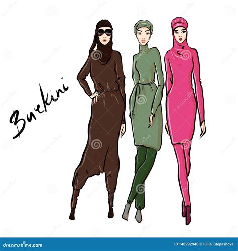 Muchachas Rabes Hermosas En Burkini Ejemplo Exhausto De La Mano De La