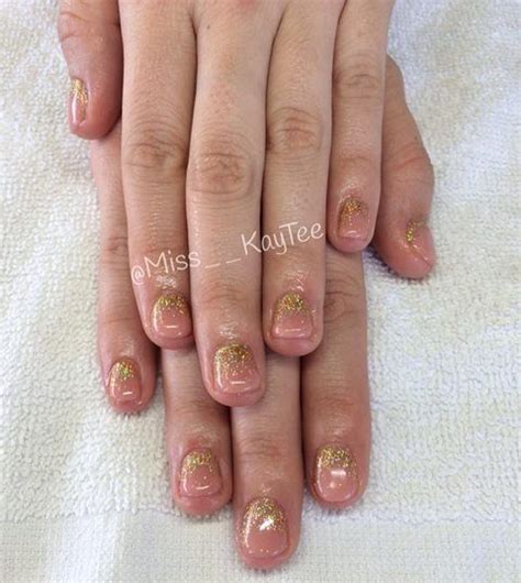 Nude And Gold Glitter Gradiance Nails Nails Nail Art Gold Glitter