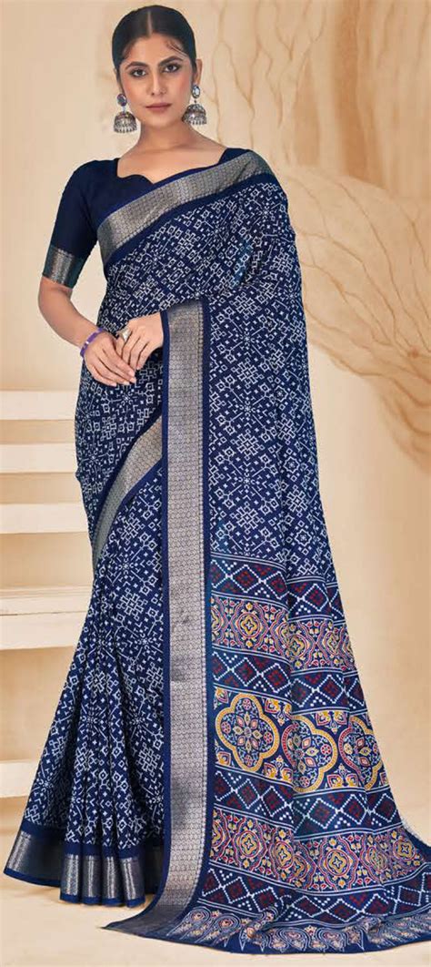 Party Wear Traditional Blue Color Patola Silk Fabric Saree 1954830