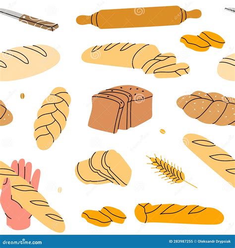 Fresh Breads Pattern Bakery Products Seamless Background Whole Grain