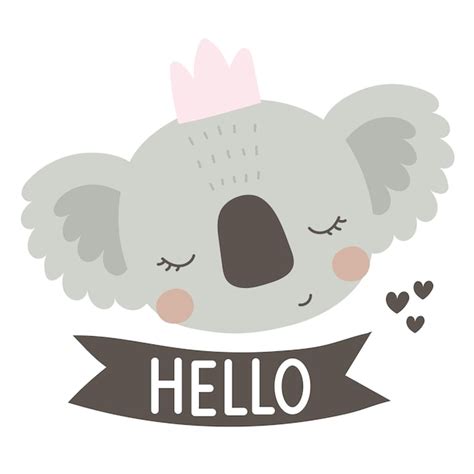 Hola Dibujos Animados Koala Dibujos A Mano Letras Vector Premium