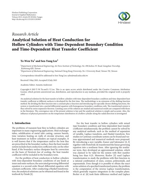 Pdf Analytical Solution Of Heat Conduction For Hollow Cylinders With Time Dependent Boundary