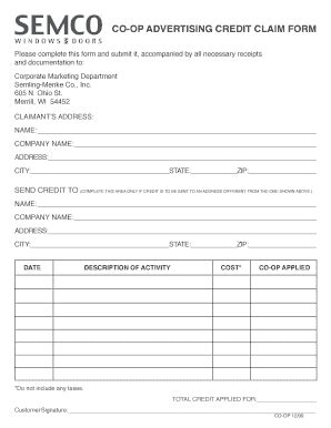 Fillable Online CO OP ADVERTISING CREDIT CLAIM FORM Fax Email Print