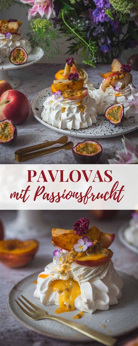 Sommer Pavlovas Mit Passionsfrucht Curd Gegrillten Pfirsichen La