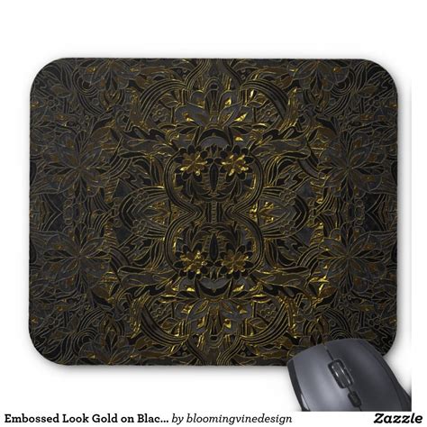 Embossed Look Gold On Black Floral Mouse Pad