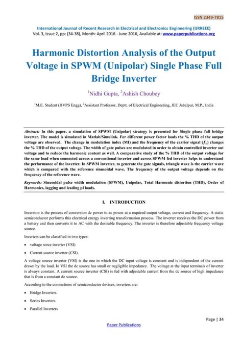 Harmonic Distortion Analysis Of The Output Voltage In Spwm Unipolar