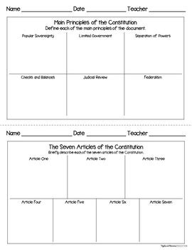 Introduction To The United States Constitution Note Taking Activities