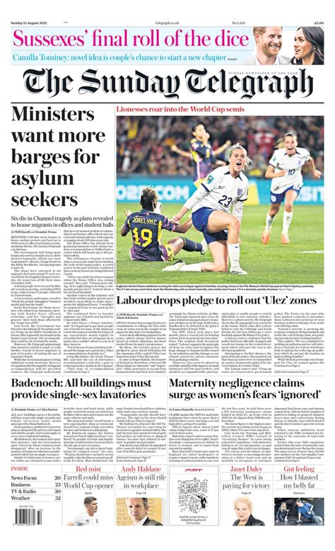 Sunday Telegraph Front Page Th Of August Tomorrow S Papers Today