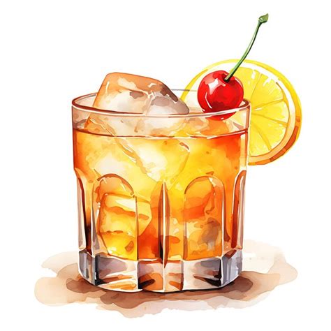 Premium Ai Image Watercolor Of A Classic Whiskey Sour Drink Embodying