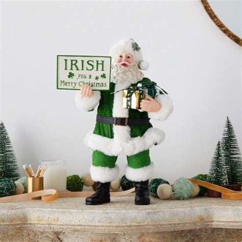 Kurt S Adler Fabrich Musical Irish T Box And Sign Santa Christmas