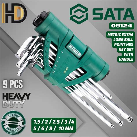 SATA 9 PCS Extra Long Ball Point Hex Key Set With Torque Handle 09124