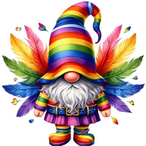 Watercolor Lgbtq Pride Gnome Clipart Png Rainbow Gnome Png Couple