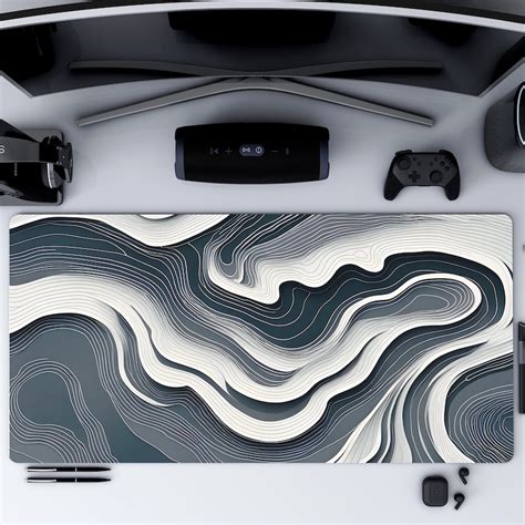 Black And White Topo Mat Minimalist Topographic Map Desk Mat