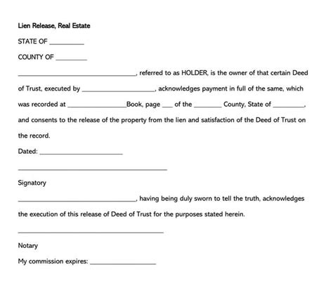 Free Real Estate Lien Release Forms Word Pdf