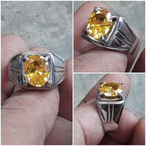 Jual Batu Cincin Permata Yellow Topaz Ring Monel Stainless Antiluntur