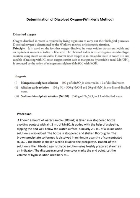 Solution Determination Of Dissolved Oxygen Studypool