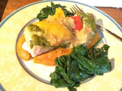 Baked Pesto Salmon And Sweet Potato Mash