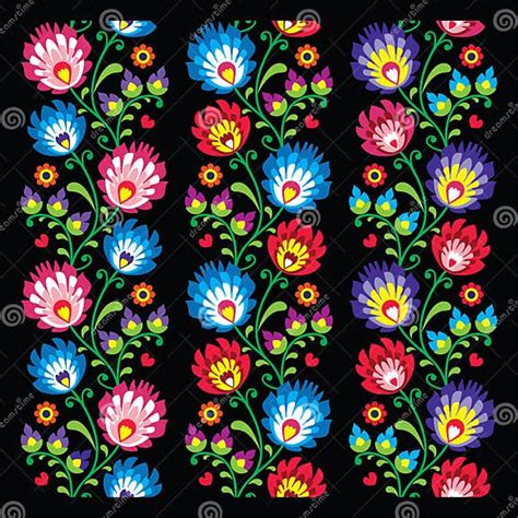 Seamless Long Polish Folk Art Pattern Wzory Lowickie Wycinanka Stock