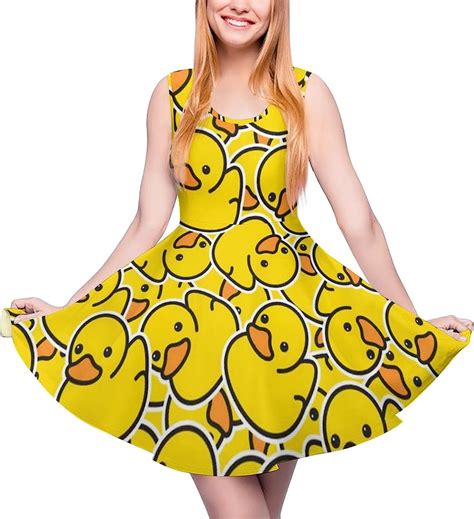 Yellow Rubber Ducky Pattern Women S Beach Tank Dress Mini Swing Printed Sleeveless Summer