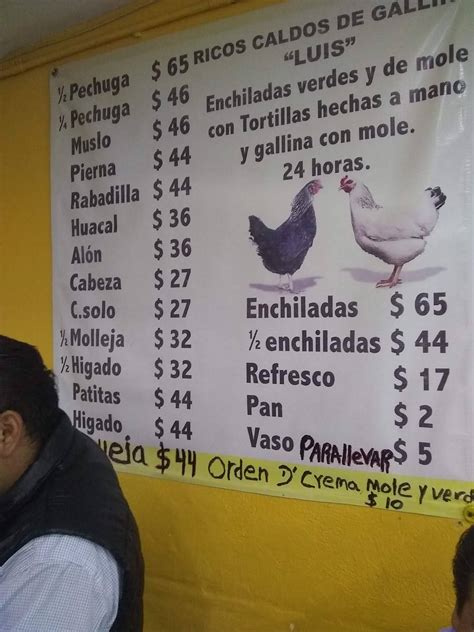 Carta Del Restaurante Caldos Del Gallina Luis Ciudad Del M Xico