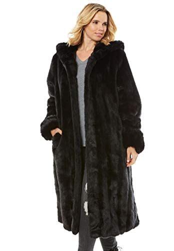 Roamans Womens Plus Size Full Length Faux Fur Coat With Hood Faux