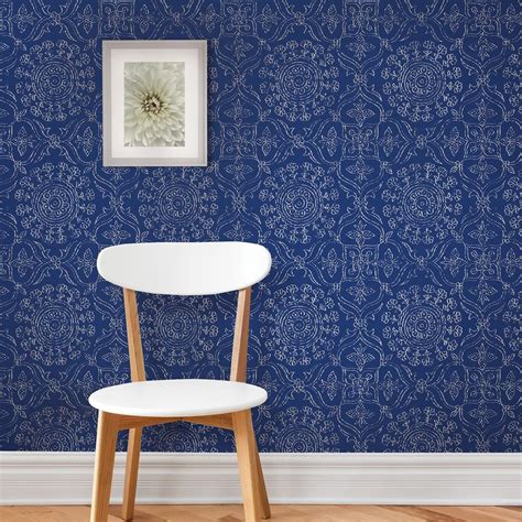 Nuwallpaper Blue Byzantine Peel And Stick Wallpaper Sample Nu Sam