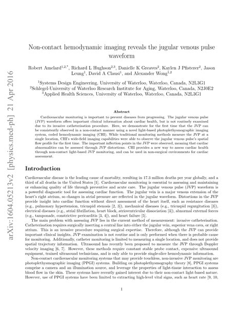 Non-Contact Hemodynamic Imaging Reveals the Jugular Venous Pulse ...