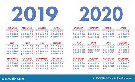 Calendario 2019 2020 Años Sistema Del Calendario Comienzo De La Semana