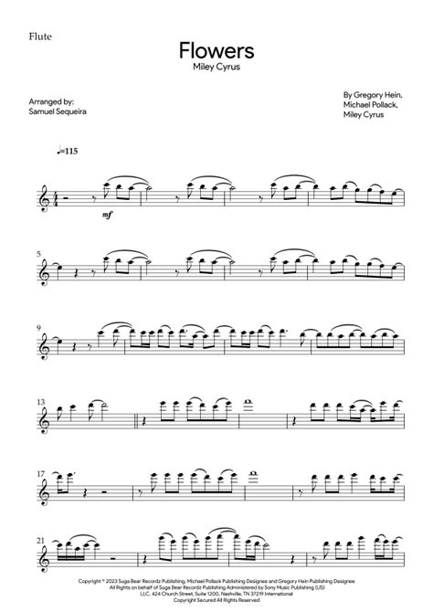 Flowers Arr Samuel Sequeira By Miley Cyrus Sheet Music For Flute