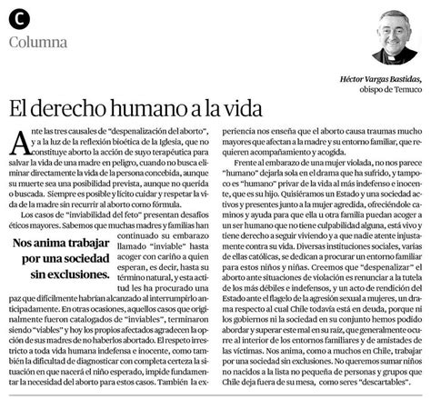 Prensa UC Temuco 26 04 2015 Columna Obispo El Derecho Humano A La Vida