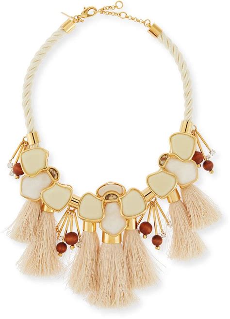 Lele Sadoughi Tassel Station Statement Necklace Petal White White