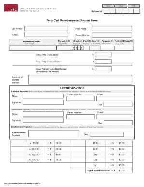 Fillable Online Petty Cash Reimbursement Request Form Fax Email Print