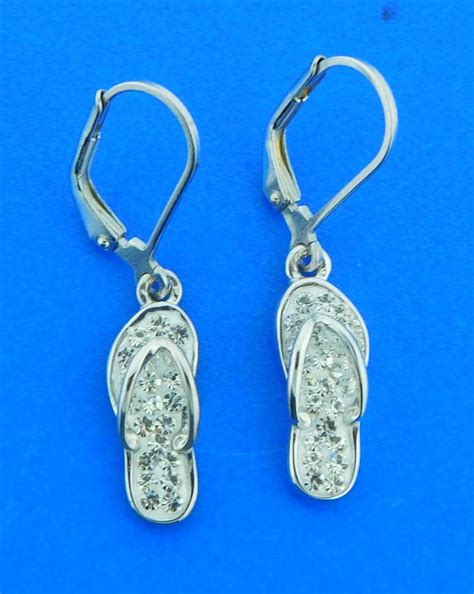 Flip Flop Earrings Sterling Silver Crystals Island Sun Jewelry