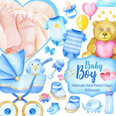 Watercolor Newborn Baby Boy Clipart Digital Prints Printable Etsy