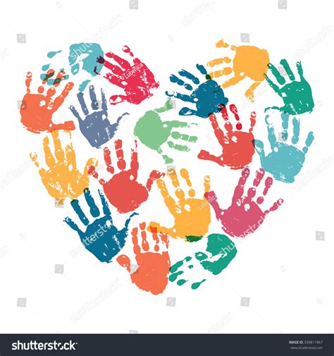 Heart Shape Formed Colorful Handprints Colorful Stock Vector