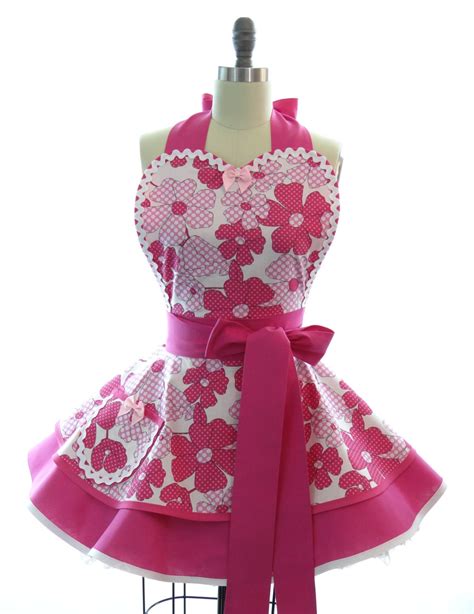 Retro Apron Pink Floral Sexy Womans Aprons Vintage Apron