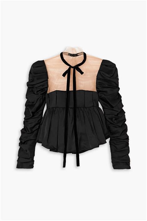 Khaite Fanny Tulle Paneled Ruched Satin Peplum Top The Outnet