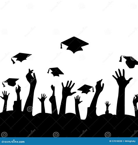 Silhouette Of Hands In The Air And Graduation Hats Stock Vector - Image ...