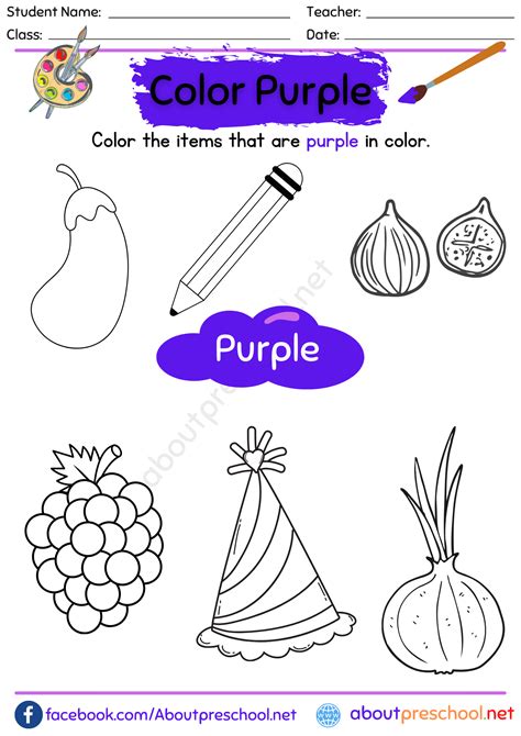 Color Purple Worksheet For Preschool About Preschool