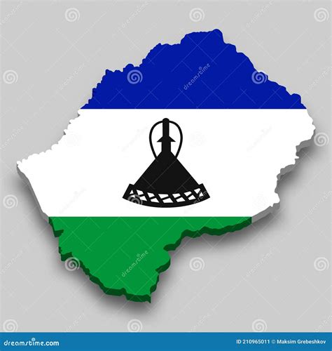 D Isometric Map Of Lesotho With National Flag Stock Vector