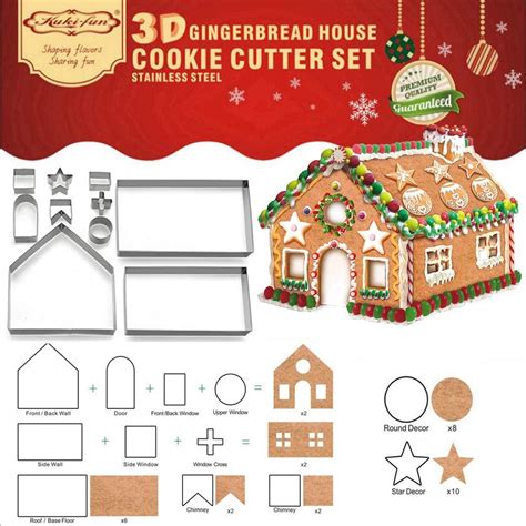 Set Of 10 3d Cookie Cutter Set For Gingerbread Houses