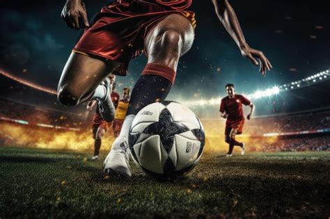 Premium Ai Image Close Up Of A Soccer Scene With Player Kicking The