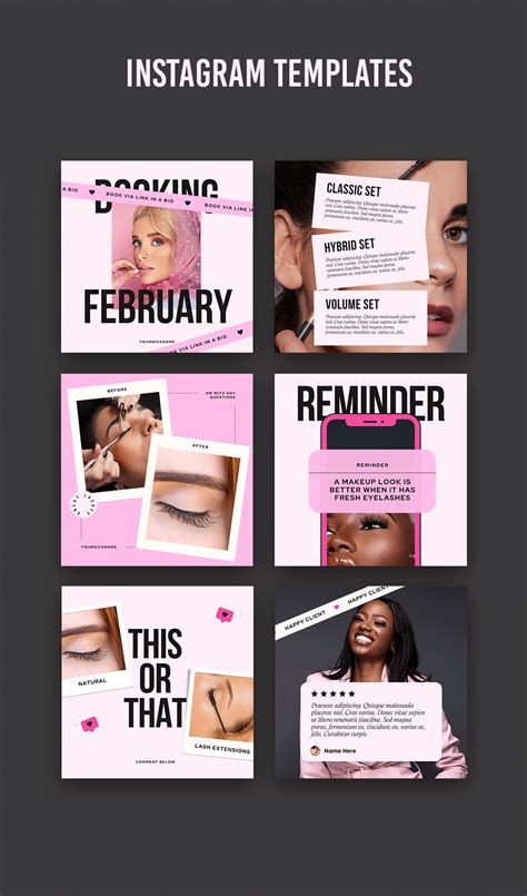 Pink Lash Tech Instagram Post Templates Lash Artist Canva Template