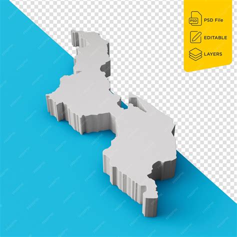 Premium PSD | Malawi 3d map geography cartography and topology on sea
