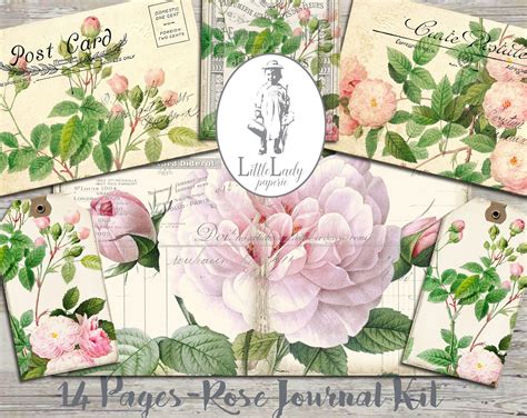 Roses Journal Kit Shabby Chic Ephemera Digital Download Etsy